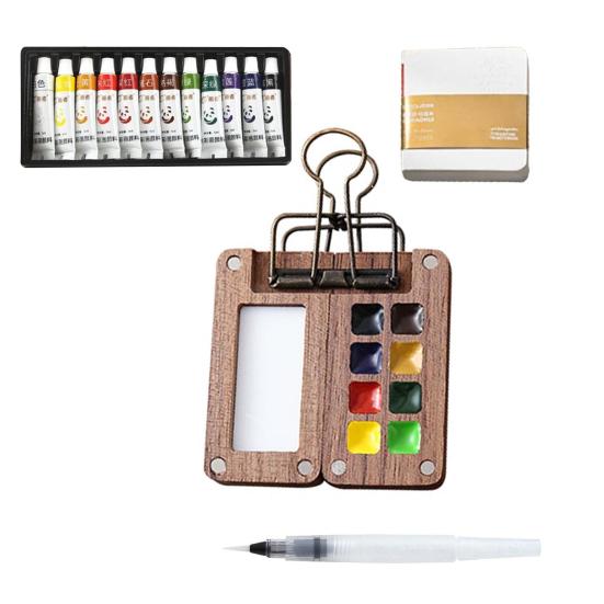 Mini Watercolor Kit Travel Watercolor Paint Set with Sketchbook Binder Clip Pen Portable Watercolor Palette with 12/24 Color Paints for Beginners