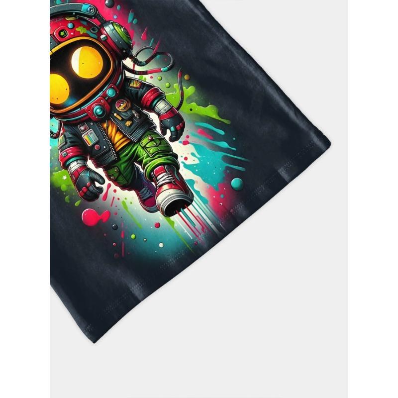 Summer Round Neck 3D Astronaut Graphic Printed Top Fashionable Casual Short Sleeved Children's Boy T-shirts