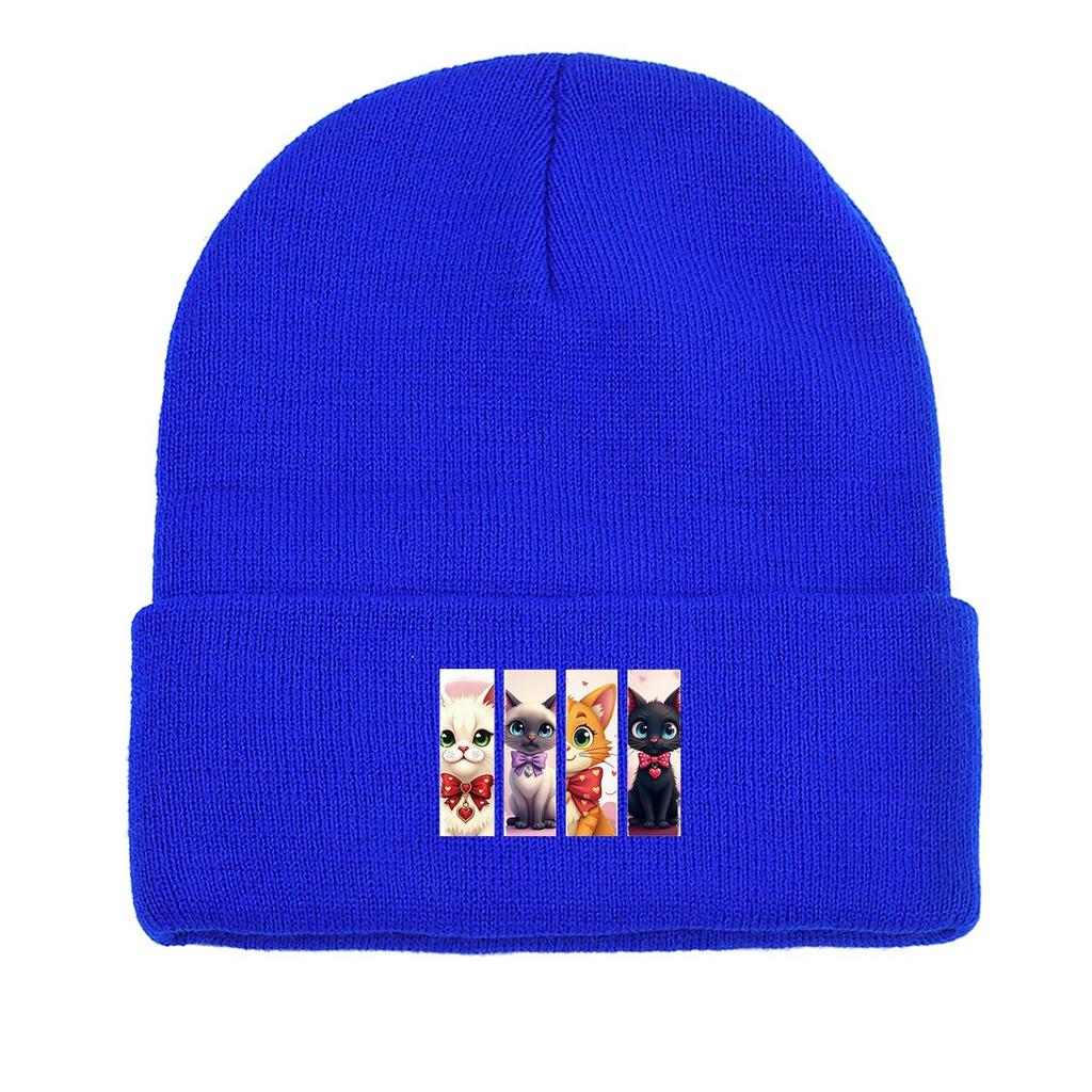 Зимняя вязаная шапка с изображением мультяшного кота, шапка с черепом животного, легкая манжета, модная вязаная шапка-капка