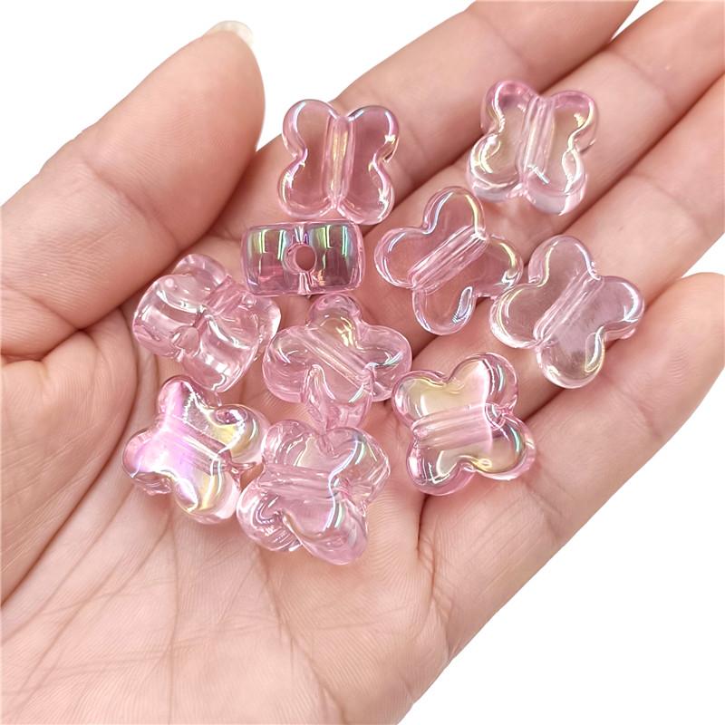 High Quality 10pcs Bracelet Necklace Creative Beaded Material Magic Color Highlighting Transparent UV Plated Four-petal Flower Loose Beads