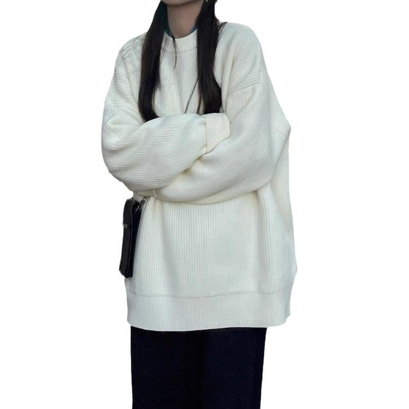 Casual Fashion Knitted Bottoming Shirt Women's Clothing Autumn and Winter New Loose Lazy Style Round Neck Pullover Sweater
