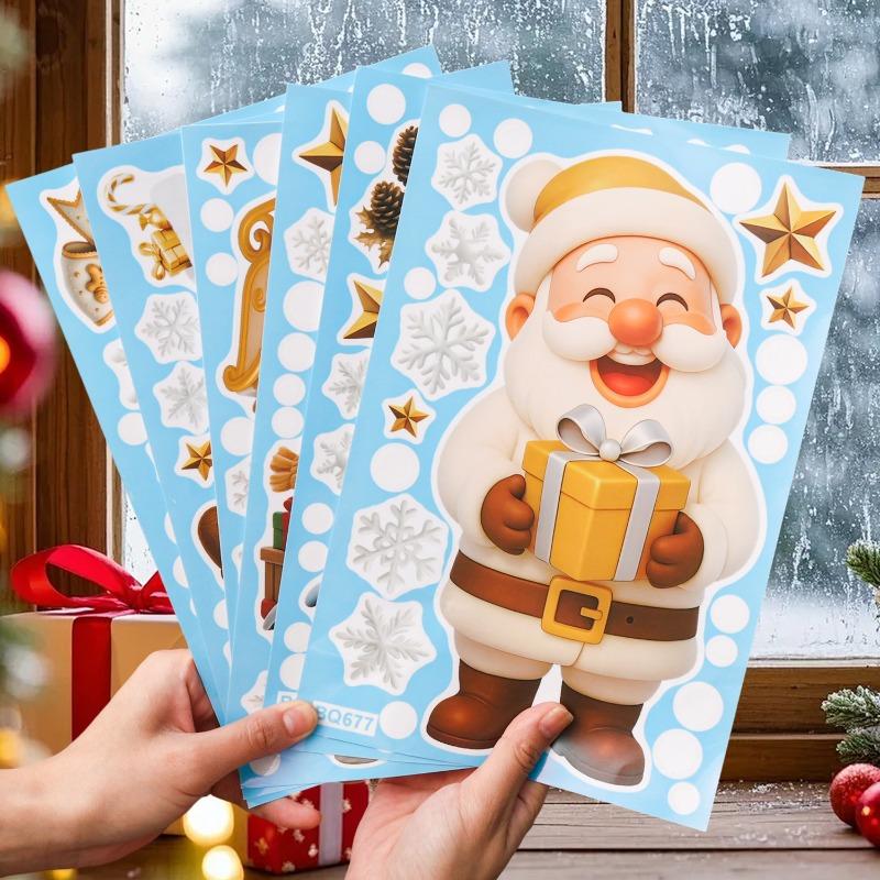 Santa Claus Decal PVC Window Glass Static Stickers DIY Crafts Wall Decor Sticker Home Holiday New Year Gift Decoration Products