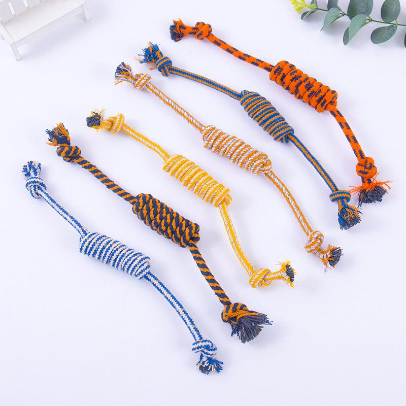 Double-section dog chew rope with knots for training, durable chew toy for dogs, handmade pet cotton rope, small dog toy for Teddy