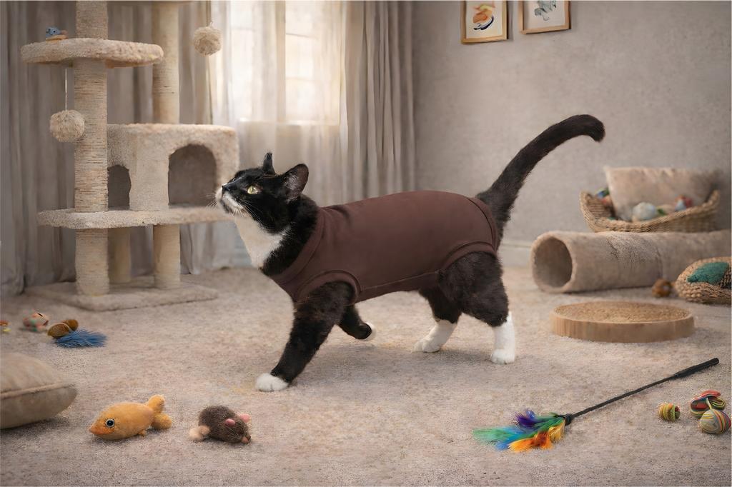 Postoperative Clothing for Cat Size Dog Apron Comfortable Cotton Brown