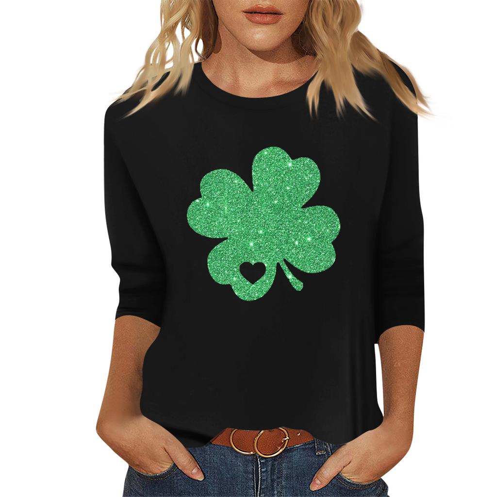 Ladies' Fashionable And Casual Seven Quarter Sleeved St. Patrick's Day Printed Pullover Top