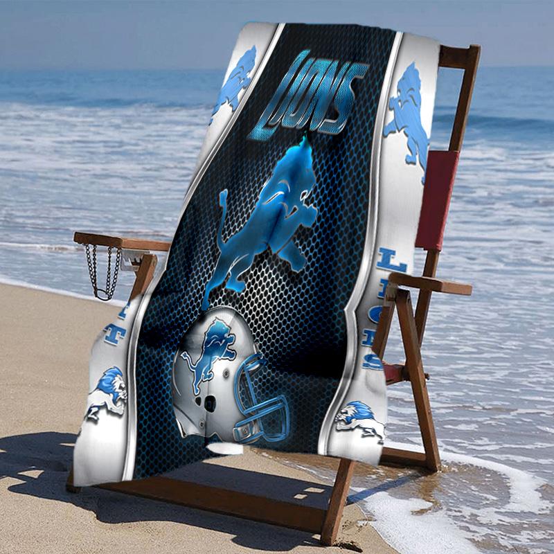 proof beach towel with Detroit Lions logo pattern - soft,absorbent,quick-drying,machine washable - perfect for swimming,camping,bathing