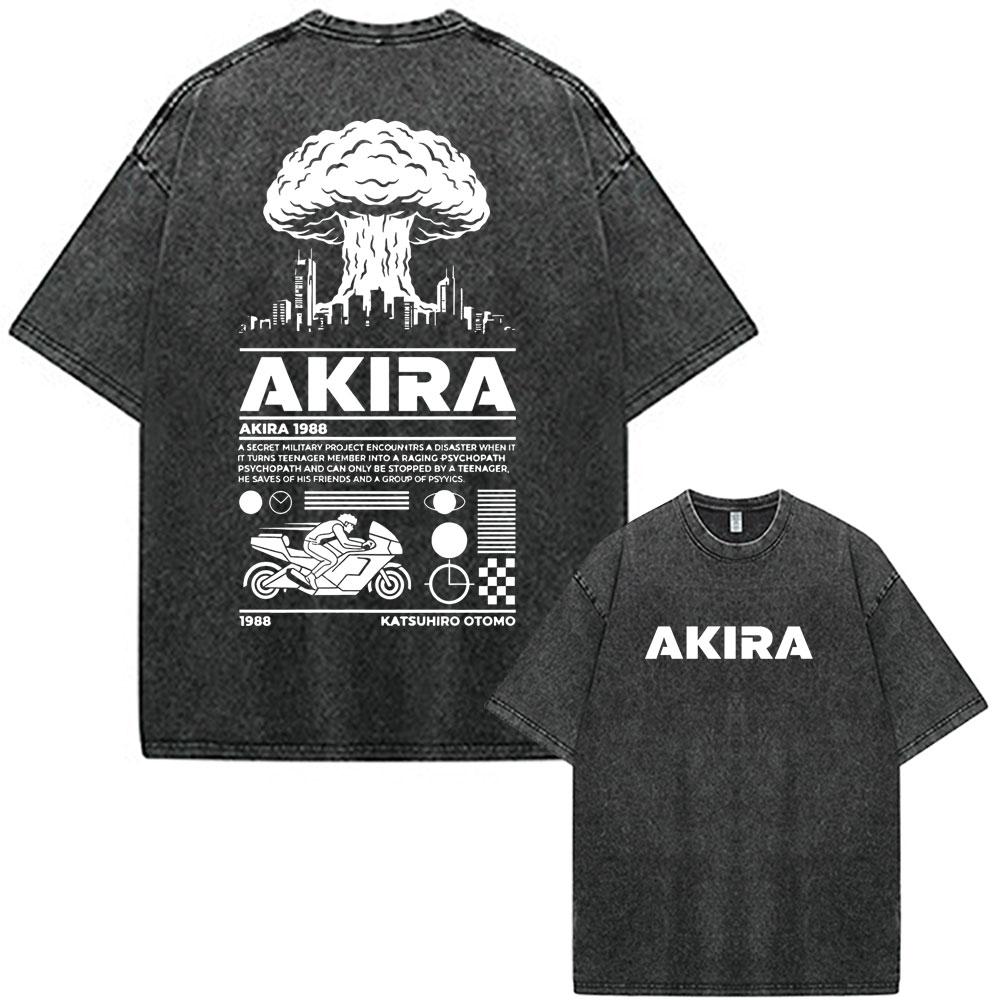 Japanese Anime Movie 90s Akira Shotaro Kaneda Vintage Washed T Shirts Men's Women Clothing Fashion Casual T-shirts Streetwear