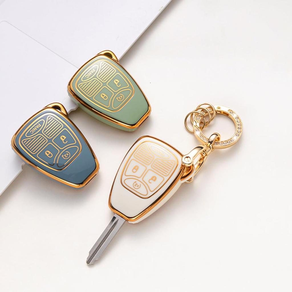 Gematay for Jeep Key Fob Cover with Keychain, Key Shell Cover Holder Compatible with Jeep Wrangler Compass 2007-2018/Dodge Ram Durango Smart Key Fob,