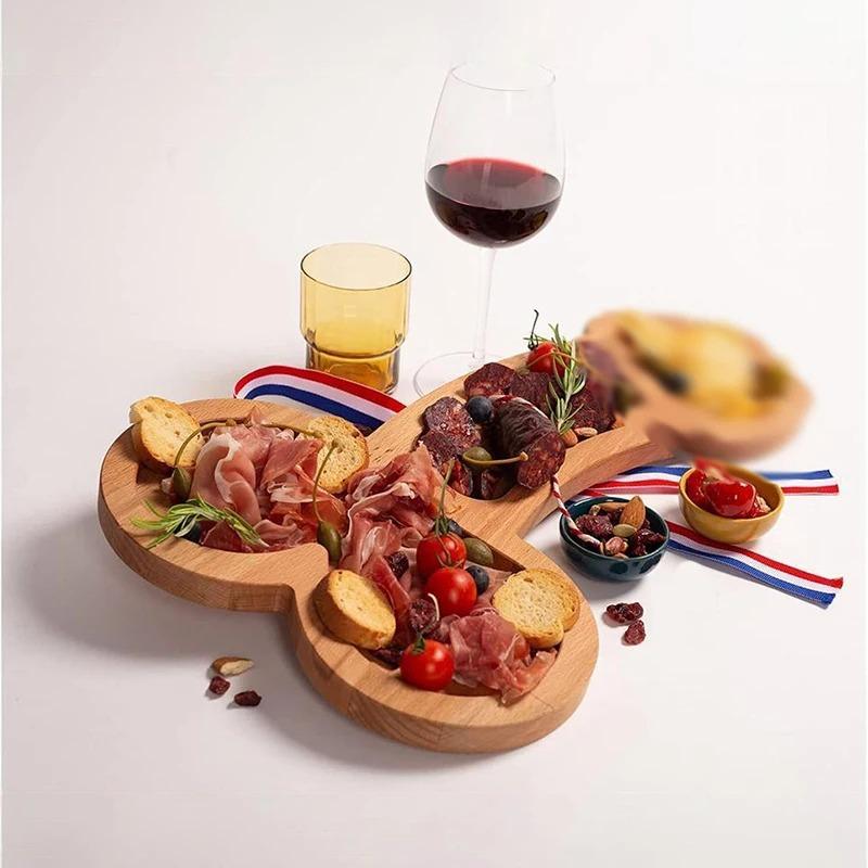 Creative Wooden Serving Tray -Multi-Use Snack&Candy Dish for BBQ, Party&Dining Table Decor,Fun Food Display Platter with Handles