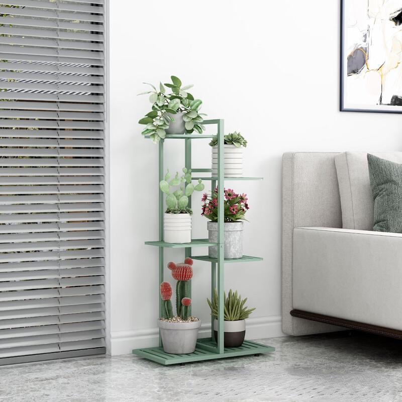 Miling Wrought Iron 6-Pot Floor Plant Stand with Wheels