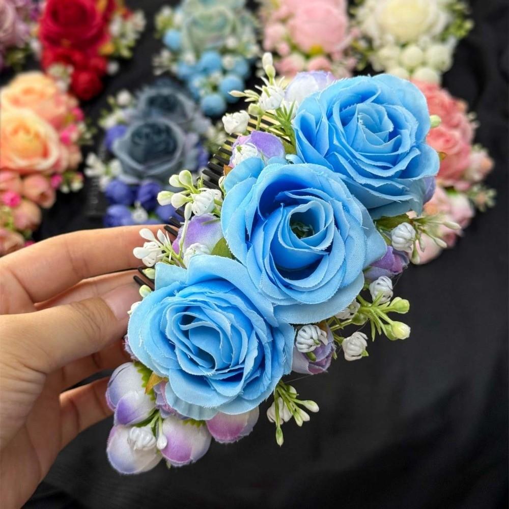 Thai Style Flowers Hairpin Sweet Chignon Hair Clips Rose Hair Comb Water Splashing Festival