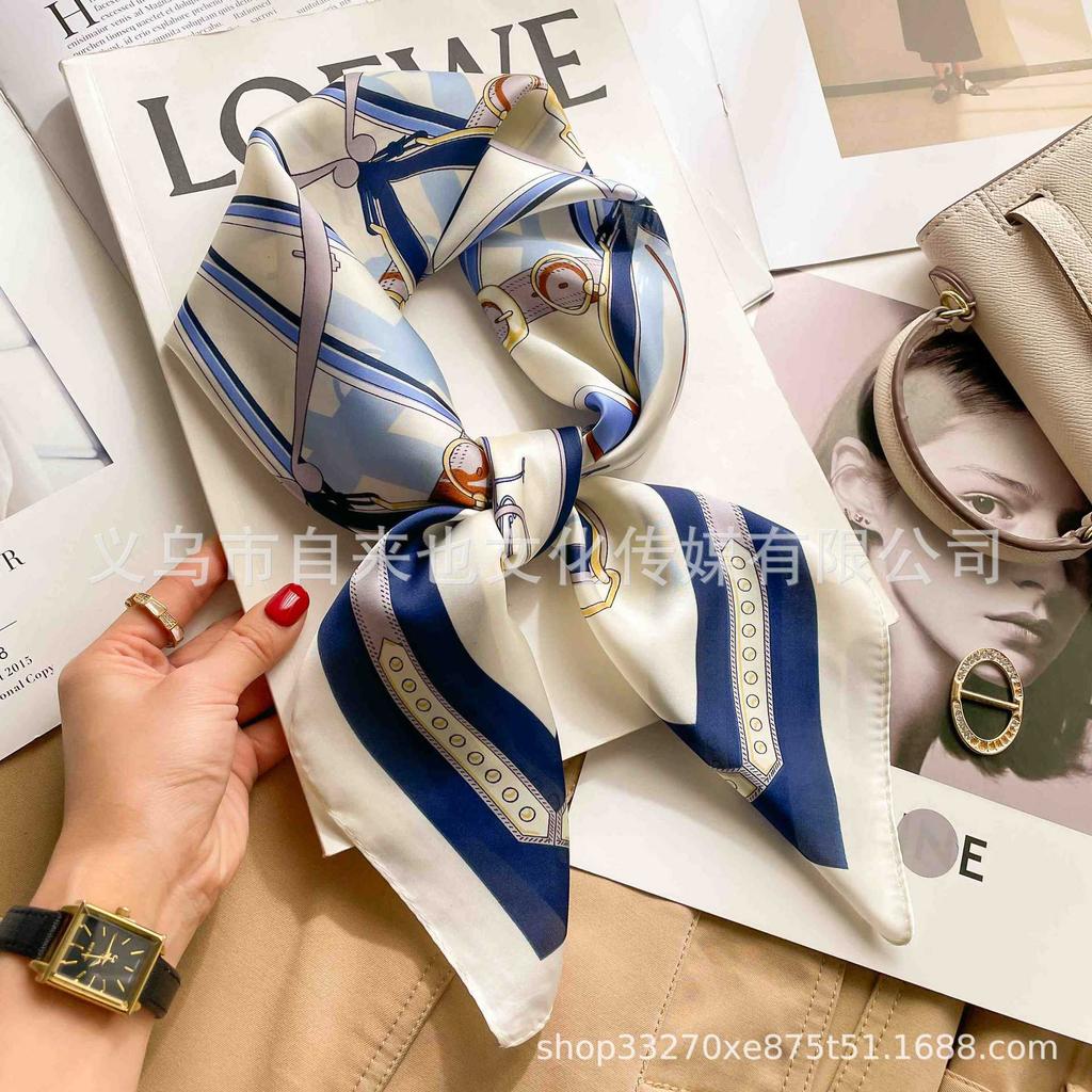 Versatile fashion floral 71 imitation silk square scarf scarf high-end polka dot neck silk scarf rhombus spring