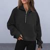 Fall Winter Hoodie Hooded Half Zipper Pocket Long Sleeves Loose Thick Pure Color Elastic Cuff Daily Wear Casual Sport Top