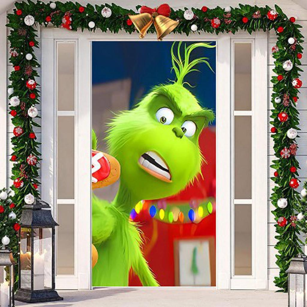 Рождественский чехол на дверь, декоративное подвесное полотно, зеленый чехол на дверь, рождественская дверная занавеска, новогодний гобелен, чехол на дверь, фон