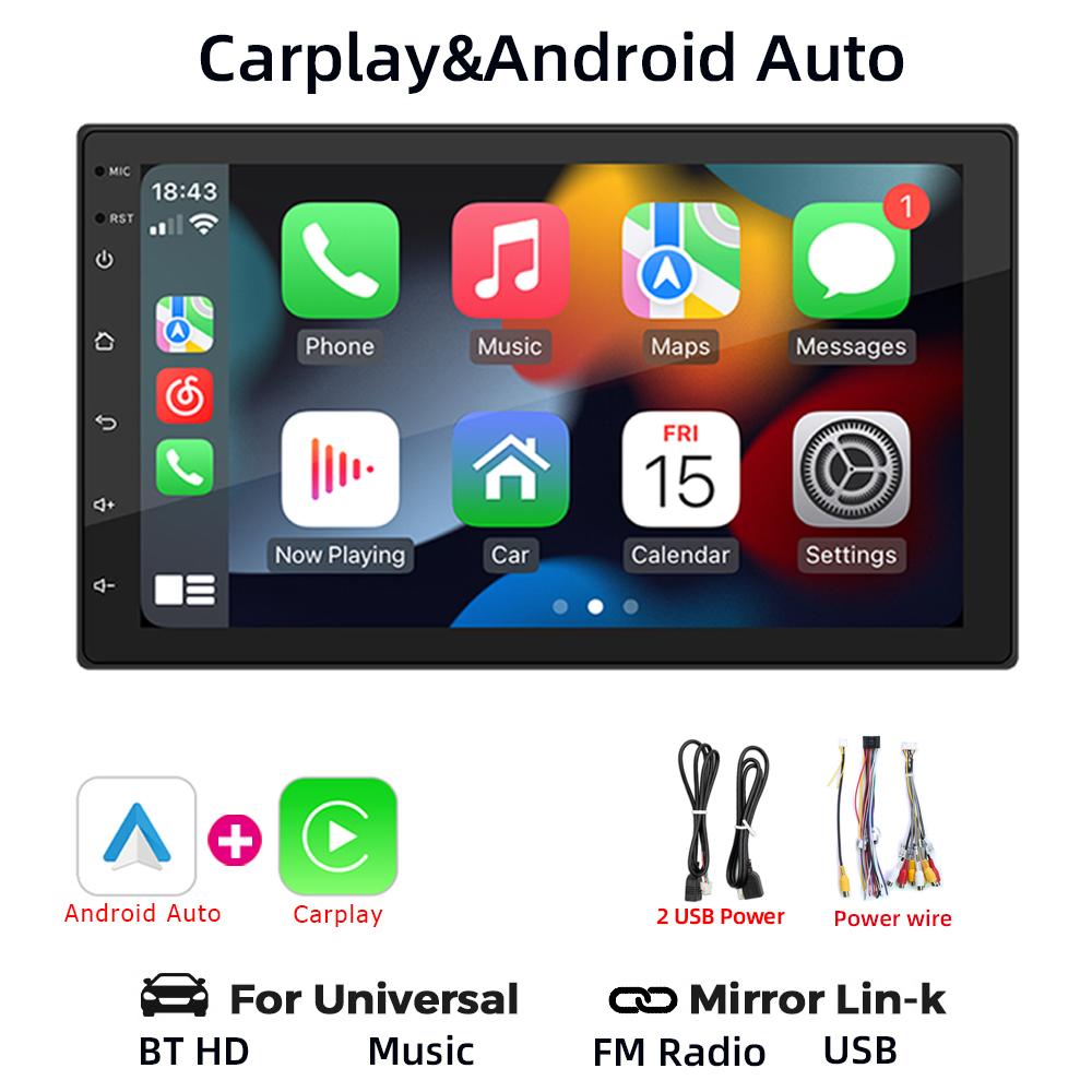 HIPPBQCC Автомобильный Радиоприемник 7 Дюймов Carplay Android Auto Мультимедийный Стереоплеер HD Сенсорный Экран Bluetooth 2 USB FM Mirror-Link Универсальный