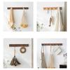 Solid Wood Wall Mounted Coat Hook Rack, Natural Beech Black Walnut Wooden Hook Rail, No-Drill Adhesive Hooks For Entryway Bedroom Bathroom