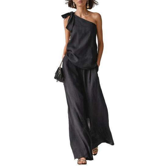 2 Piece Outfits for Women Summer One Shoulder Sleeveless Top And Wide Leg Pants Matching Lounge Set with
