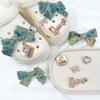 Ins Style Denim Bow Shoe Charm Trendy Rhinestone Bowknot Shoe Decoration Kit Creative Vintage Shoe Buckle Holiday Gifts