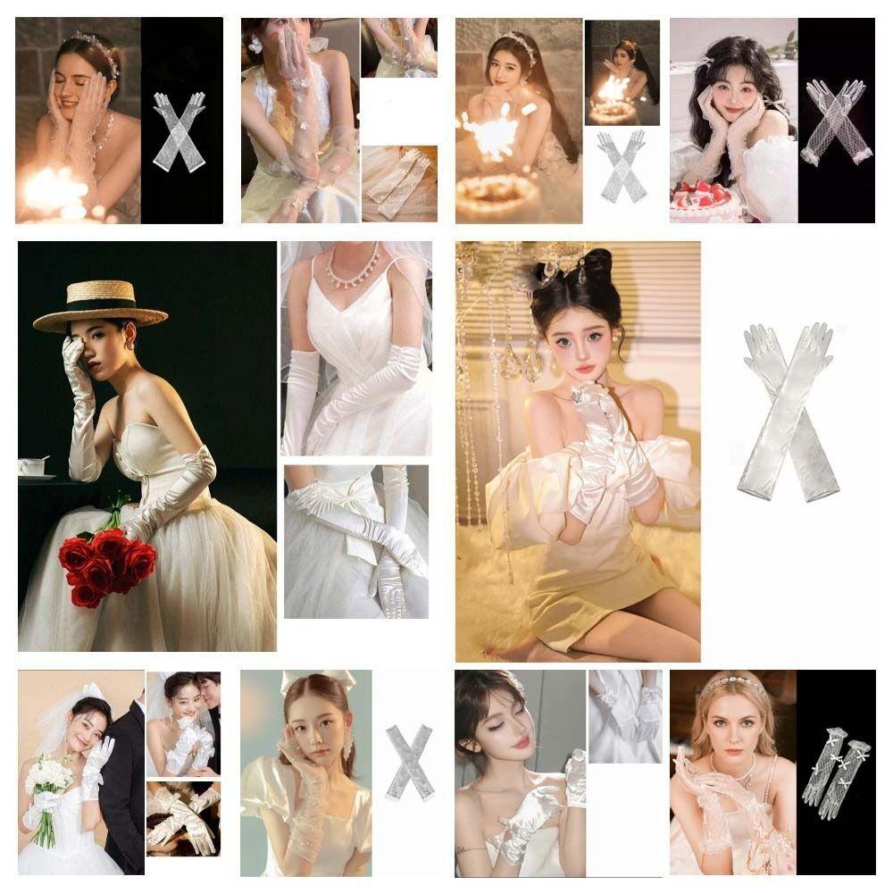 Vintage Satin Long Gloves Lace Long Finger Mittens Wedding Bridal Gloves  Dress Accessories