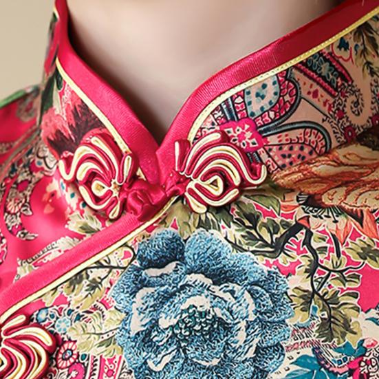 Женские нижние юбки размера плюс, женское платье Cheongsam с цветочным принтом, тонкое платье миди с короткими рукавами и разрезом для вечеринки