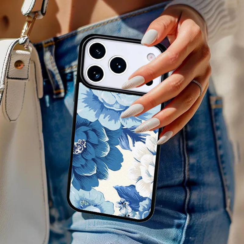 Синий цветочный чехол для телефона для iPhone 17 Air 14 15 13 12 Max Чехол для Apple 14 15 16 16e 11 Pro Max Plus Coque