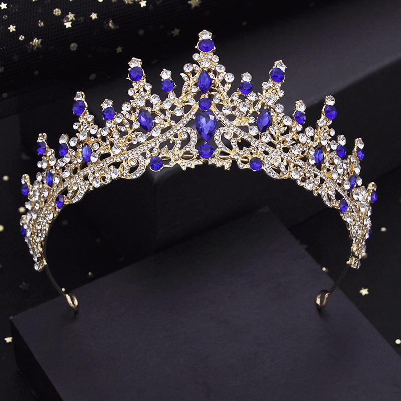 Green Crystal Wedding Crown for Queen Bridal Headdress Fashion Tiaras Hairwear Girls Prom Head Ornaments Jewelry