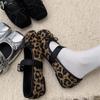 Square Head Leopard Print Flat French Mary Jane Single Shoes Women's Shoes 2025 New Spring Silver Ballet Evening Shoes