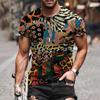 Summer Round Neck 3D Ethnic Pattern Print Top Fashionable Casual Short Sleeved Men's T-shirts