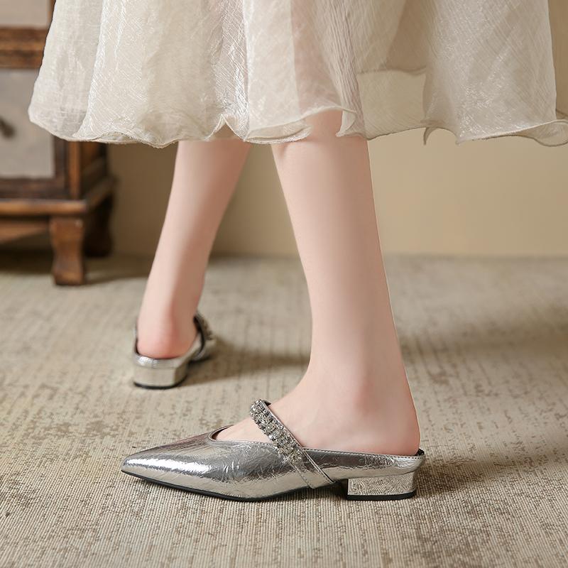 2024 Модные универсальные однотонные женские тапочки Baotou со стразами, удобные женские тапочки с неглубоким носком