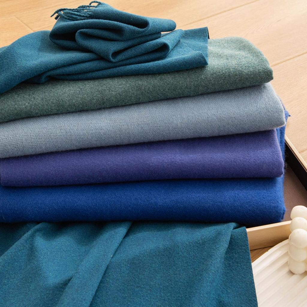 Blue Green Scarf for Girls with A Sense of Atmosphere In Winter Versatile Solid Color Long Scarf Imitation Cashmere Tassel Shawl Scarf Cold Color