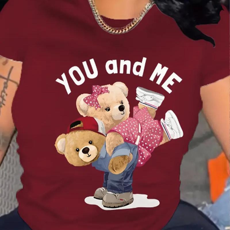 Модная женская футболка с милым принтом скелета маленького медведя, забавная повседневная футболка с круглым вырезом и короткими рукавами, летняя женская футболка