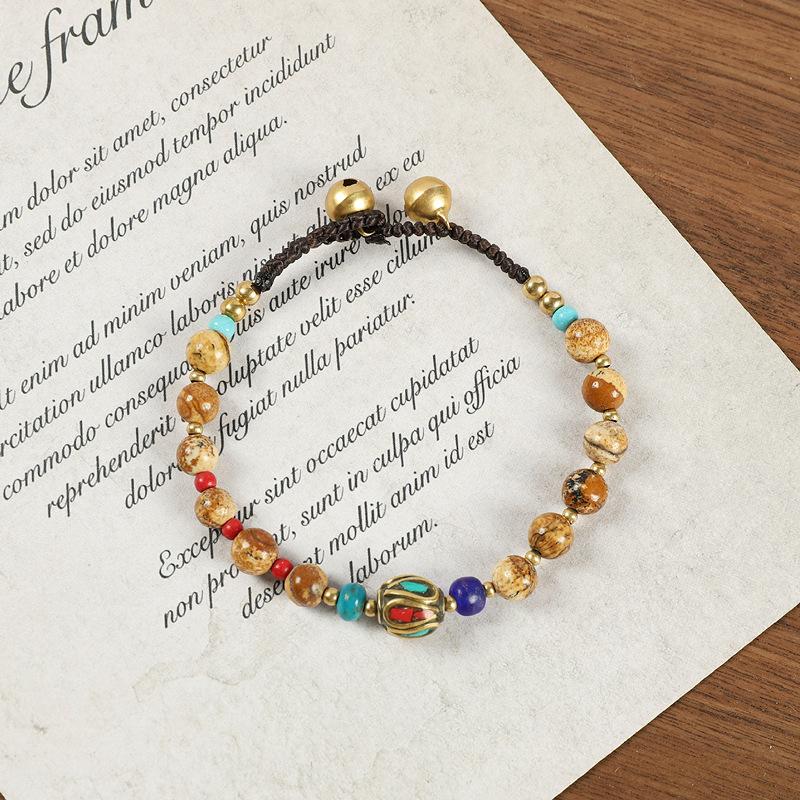 Винтажный непальский древний законный медный браслет из бисера, женский тибетский этнический стиль, индивидуальный простой плетёный браслет, браслет из натуральной бирюзы