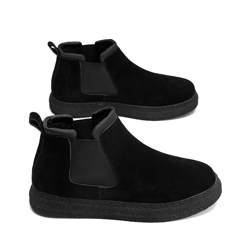 Модные ботинки Мужская обувь без застежек Мужская повседневная обувь Мужские кожаные плюшевые теплые зимние ботинки Мужские ботильоны на плоской подошве Мужские зимние кроссовки