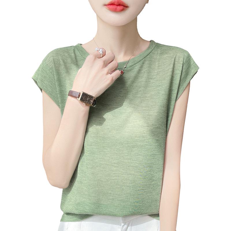 Женский трикотажный топ из лиоцелла и тенселя с круглым вырезом и короткими рукавами — легкий, дышащий, универсальный, летний стиль