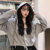 Hooded Cotton Jacket Autumn Large Size Women's Clothing Loose Drawstring Short Student Solid Color Top Women