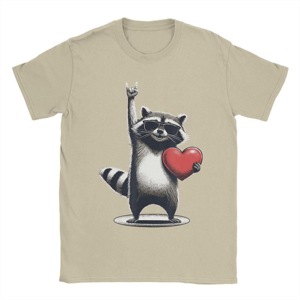 Funny Raccoon Rock On Unisex Women Valentines Day Cotton T Shirt For Unisexs Summer Classic TShirts Plus Size Casual Clothes