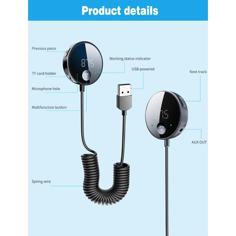 Беспроводной FM-передатчик Bluetooth 5.0 Автомобильный аудиопередатчик Bluetooth AUX Аудиоприемник MP3-плеер Автомобильный комплект Handsfree