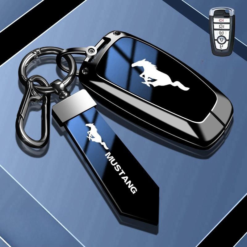 Ford Mustang Car key bag Compatible With Mustang Smart Car key Zinc Alloy Leather 360° All-round Protection Mustang Keychain