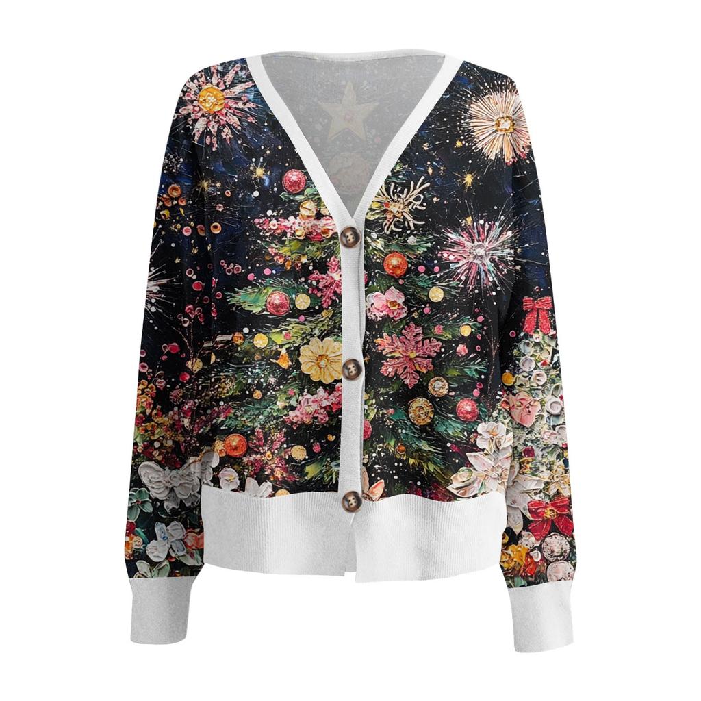 Женское модное короткое пальто, повседневное, с длинным рукавом, с рождественским принтом, однобортный плюшевый топ