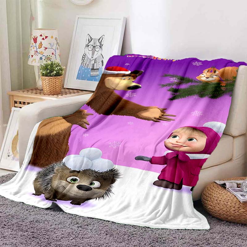 3D cartoon cute M-Masha and Bear blanket flannel home sofa bed bedroom warm portable children's gift picnic sleep soft blanket