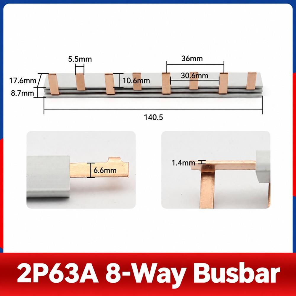 1Pcs 1/2/3Pole MCB Busbar 4-12 Way Copper Bus Bar for C45 IC65N Circuit Breaker Distribution Box