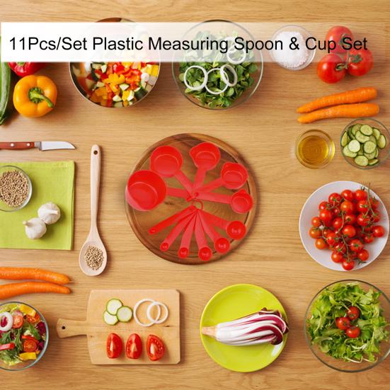 11Pcs/Set Plastic Measuring Spoon & Cup Set BPA-Free Baking Measuring Tool for Flour Sugar Salt Liquid Multifunctional Kitchen Household Meter