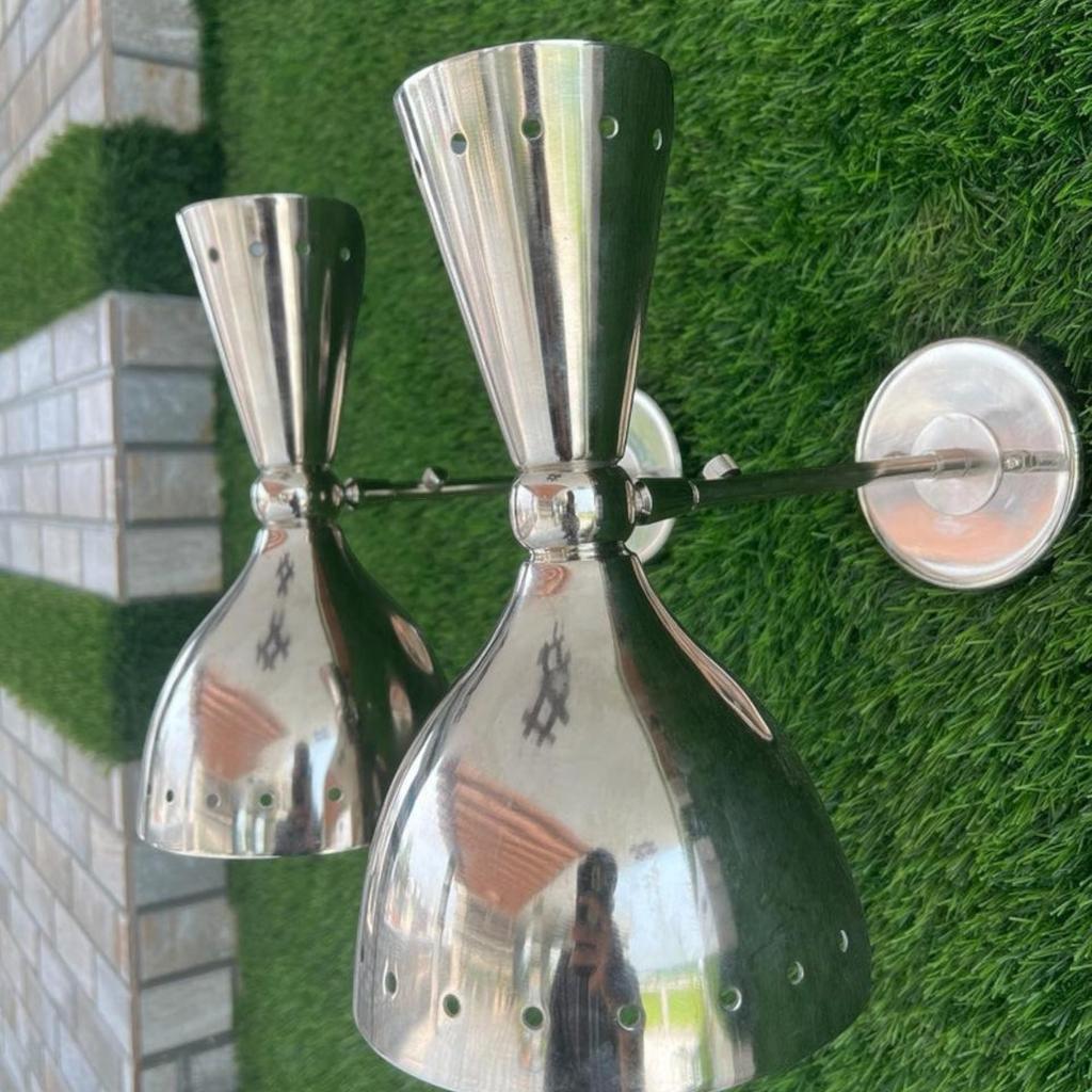 Mid-Century Modern Italian Double Wall Sconce -Chrome Finish Designer Lighting Fixture for Bathroom or Washbasin Décor