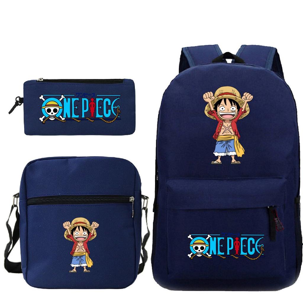 New Animation One Piece Printed Backpack for Primary and Secondary School Students Large Capacity School Bag Combination Three-piece Set