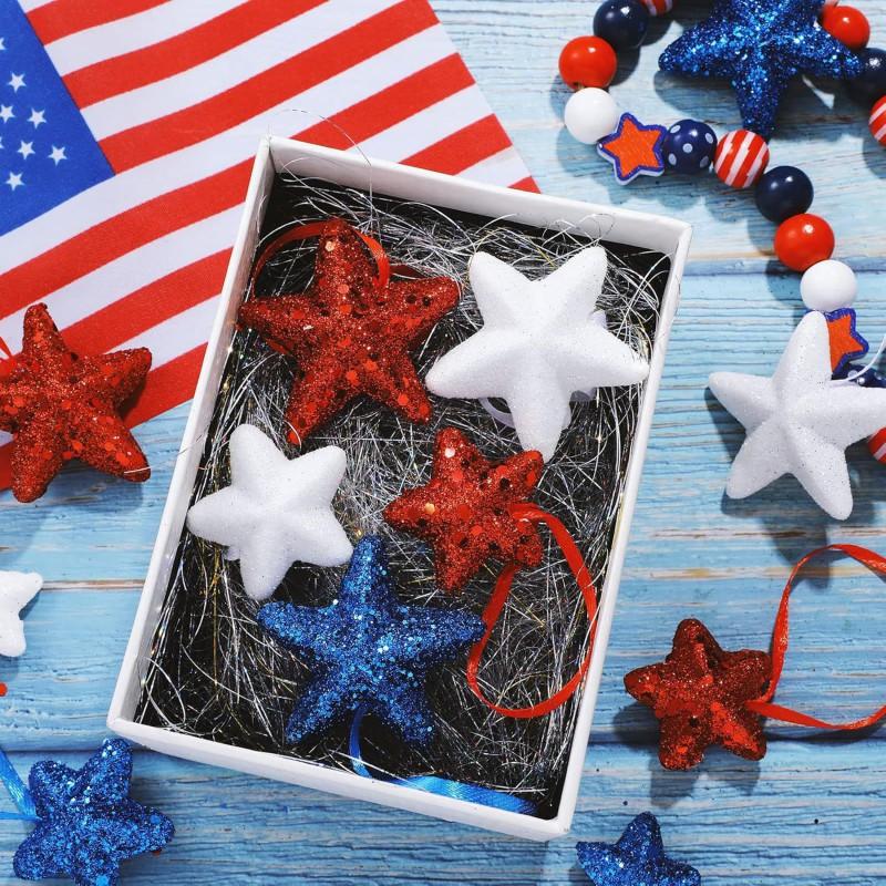 36pcs Red White Blue Foam Stars Decorations Independence Day Patriotic Party Hanging Ornaments
