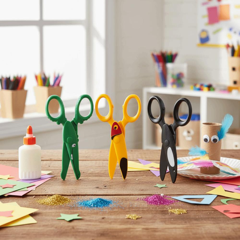 Safety Design Children Safety Scissors Blunt Tip Comfort Grip Art Craft Scissors Plastic Material Anti-Pinch Design Scissors
