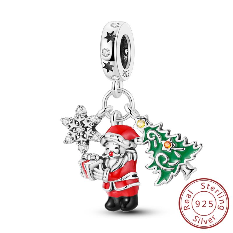 Рождественская серия Шармы Бусины Медь Рождественская елка Снеговик Лось Шарм Подходит для оригинального браслета Подвеска Женские украшения