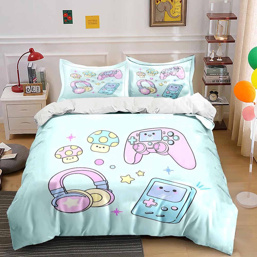 Kawaii Gaming Icons Design Bedding Duvet Cover Set (1*Duvet Cover 2*Pillowcases, without duvet insert)