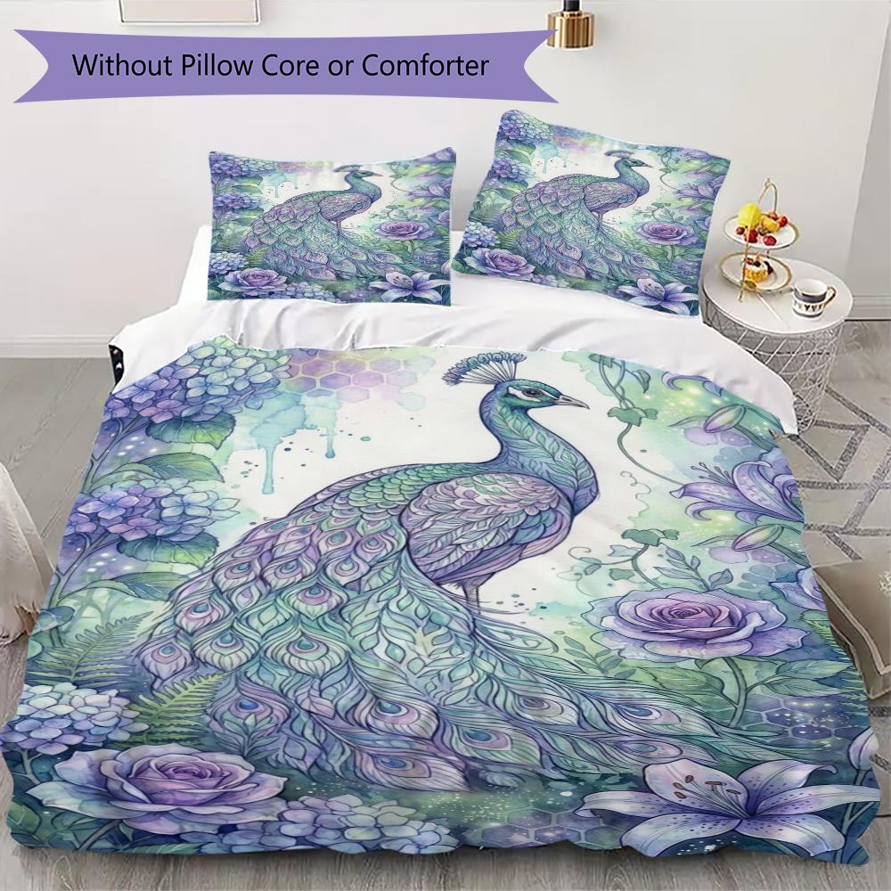 Peacock Pattern Bedding uilt Set uilt Cover Pillowcase Home Decoration Birthday Gift (1 * duvet cover + 2 * pillowcase without core)121