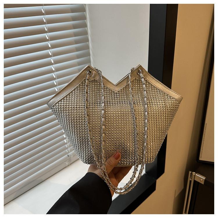 Модная сумка большой вместимости со стразами 2024 весна-лето новая повседневная стильная на плечо тоут